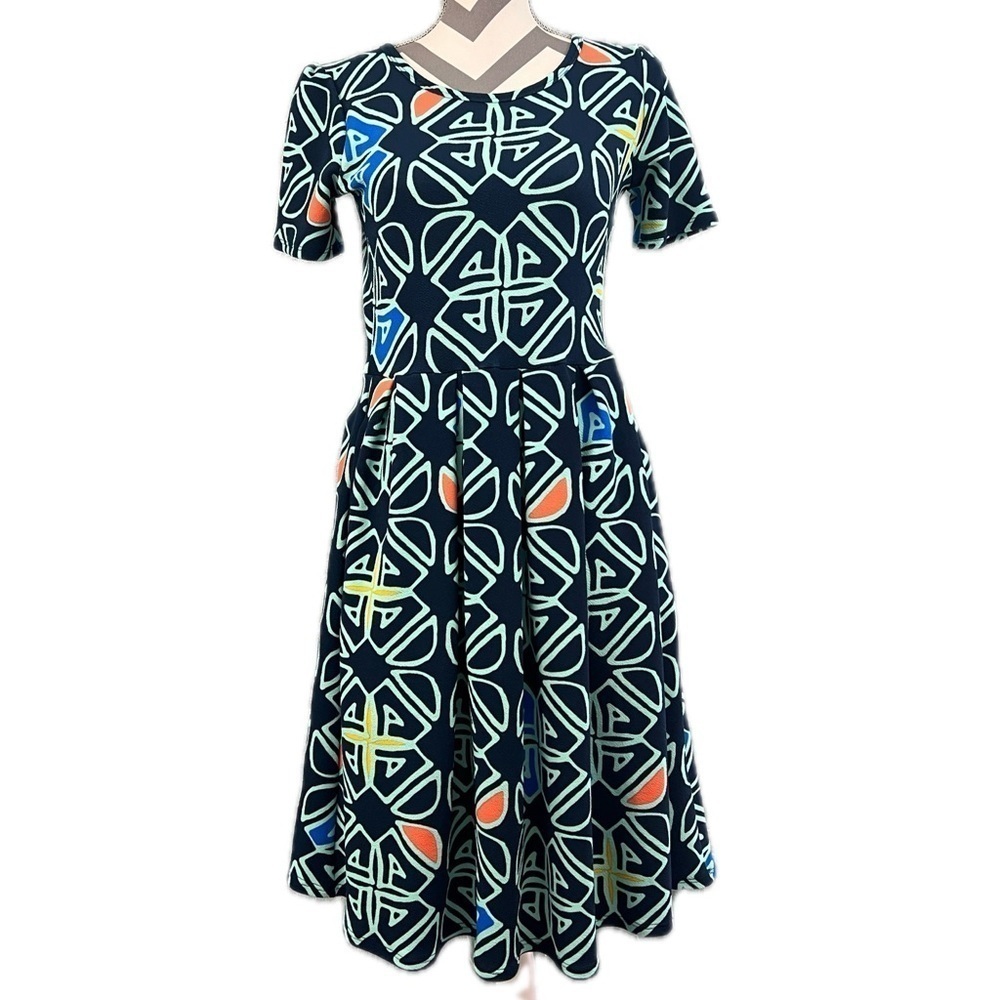 LuLaRoe Amelia Navy Printed Dress - Size S
